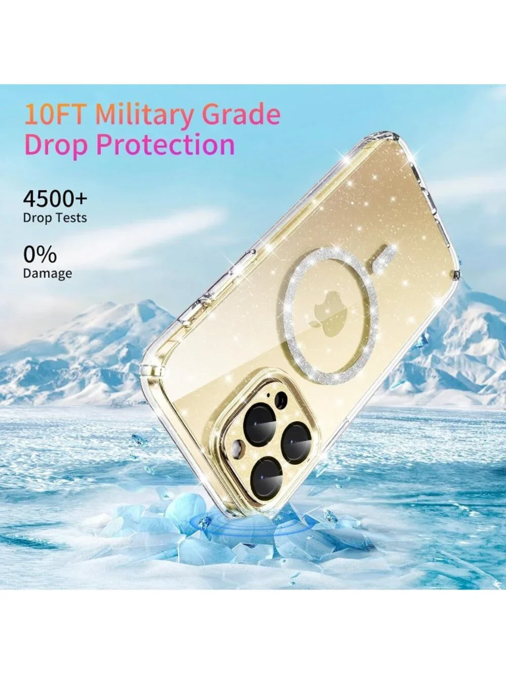 Glitter Clear Case for iPhone 14 Pro Max w/ Bling Camera Lens Protector, Non‑Yel
